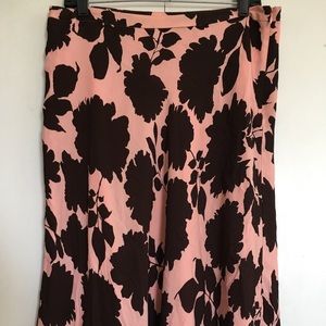 Cute pink and brown flowy skirt with floral print.